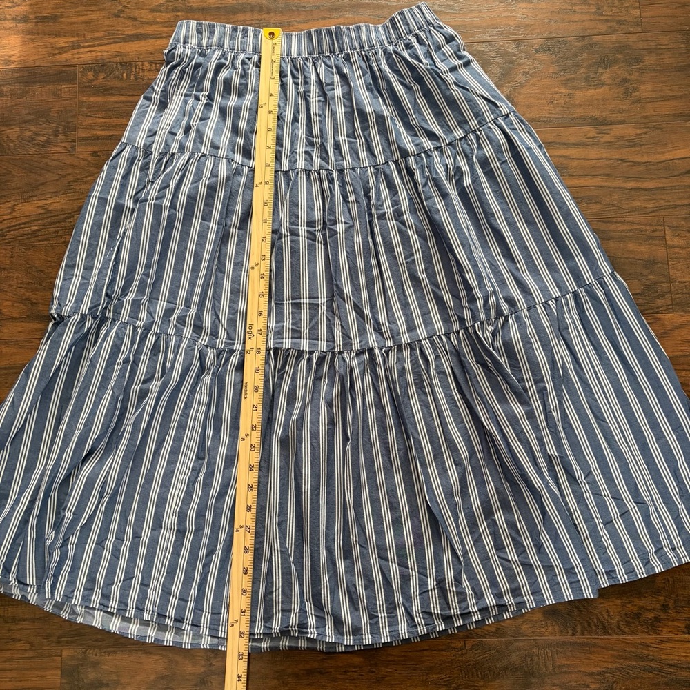 Cotton Vertical Striped Old Navy Pull On Midi Nautical Skirt With Pockets - Picture 10 of 12